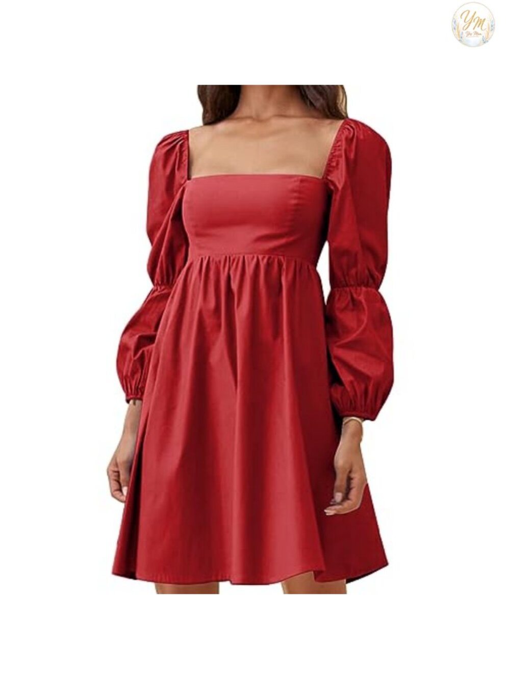 Square Neck Puff Sleeve A-Line Mini Dress Smocked Back